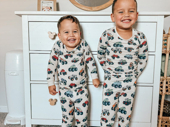 Monster Trucks Bamboo PJ Romper/ Two Piece LONG Sleeve Set*READY TO SHIP