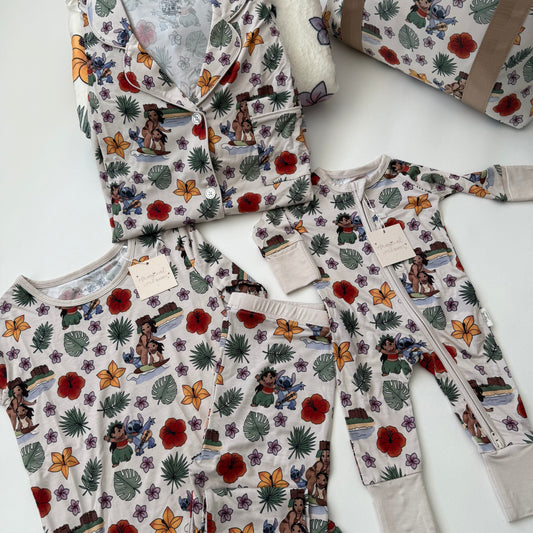 Surfing Ohana BAMBOO PJ Romper/ Two Piece SHORT Sleeve Set*READY TO SHIP