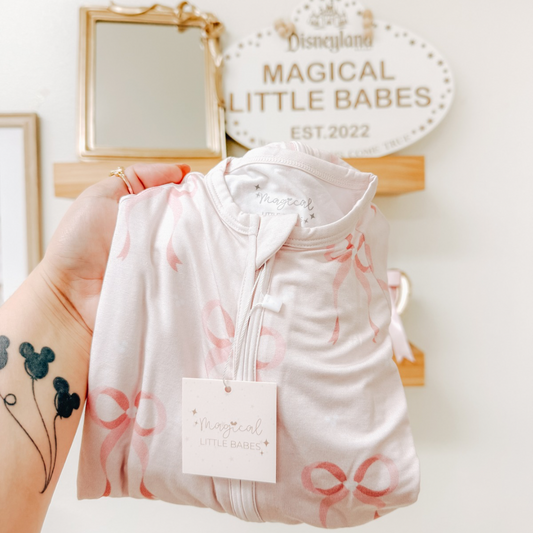 Dainty Bows Bamboo PJ Romper/ Two Piece LONG Sleeve Set*READY TO SHIP